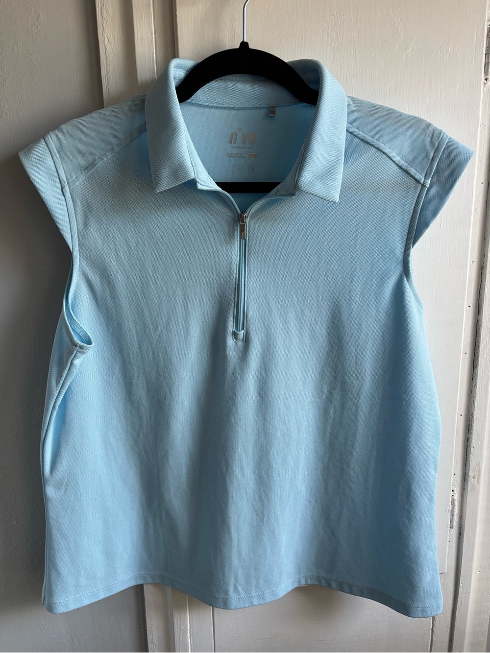 Light Blue Sleeveless Zip Activewear Polo Tank